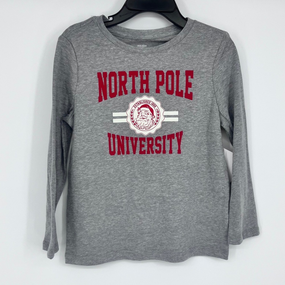 Holiday Time Toddler Boys 4T Gray Long Sleeve North Pole University Santa